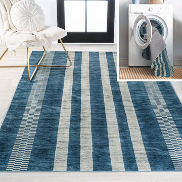 Vichy Geometric Striped Machine-washable Area Rug